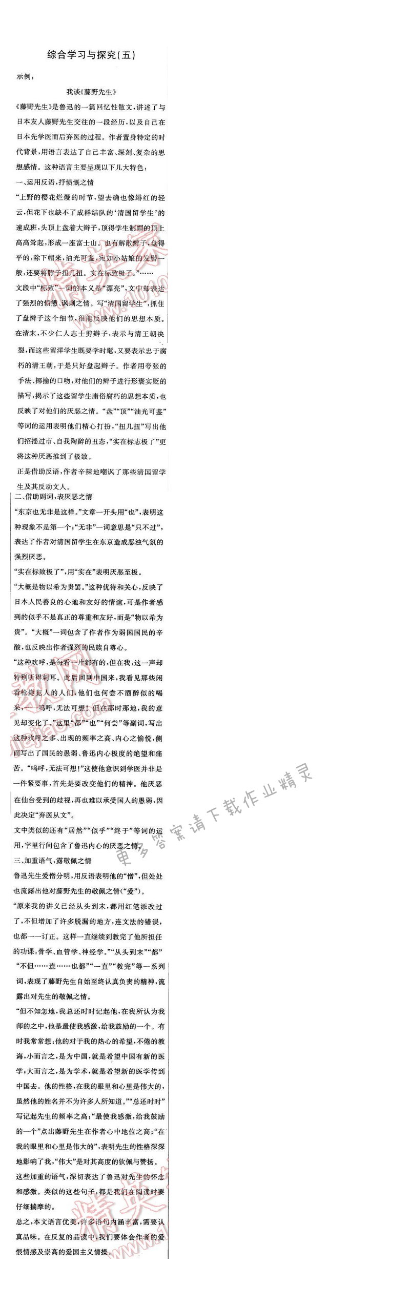2016年新编基础训练九年级语文下册苏教版 综合学习与探究（五）