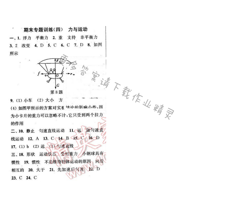 2016年通城学典小题精练八年级物理下册苏科版 期末专题训练（四）