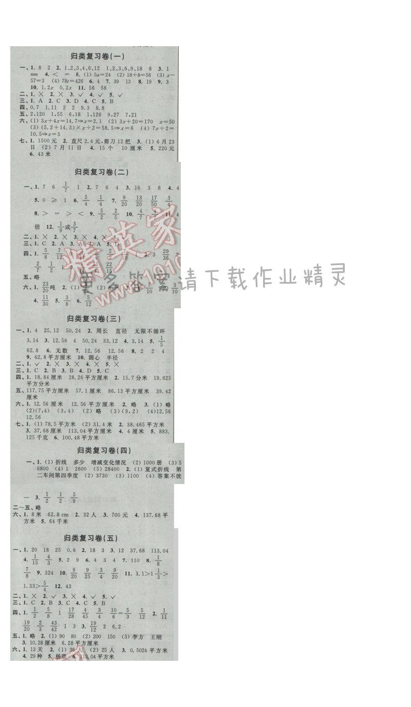 2017年新编金3练五年级数学下册江苏版 归类复习卷(一)(二)(三)(四)(五)