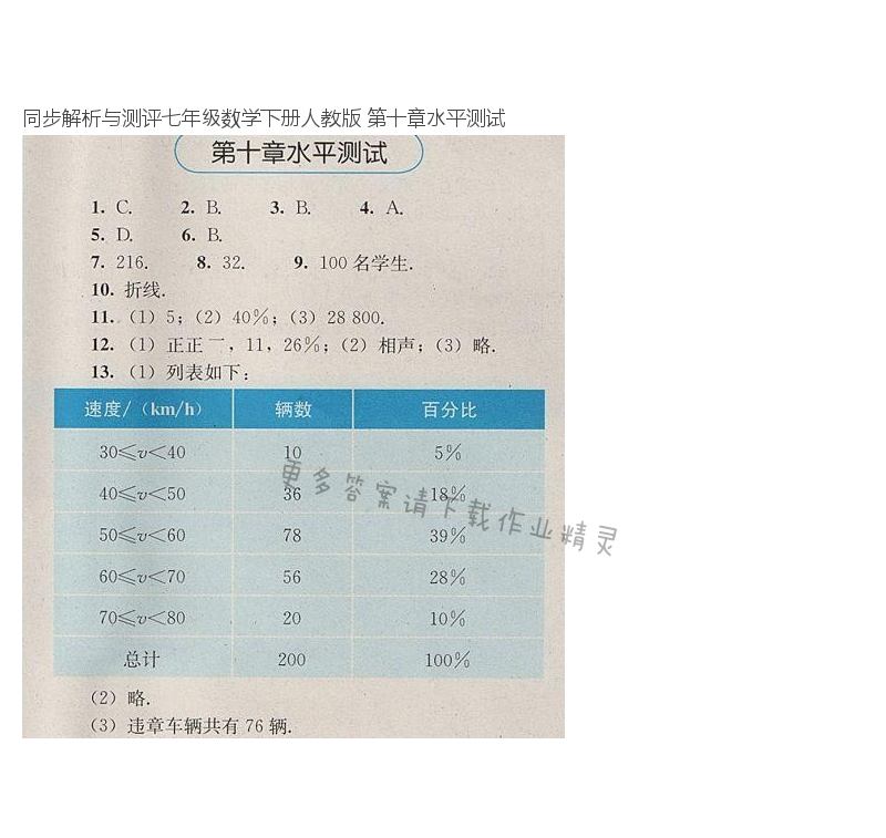 同步解析与测评七年级数学下册人教版 第十章水平测试
