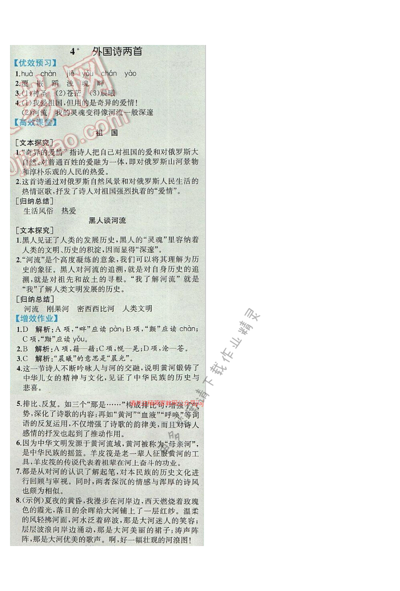 同步解析与测评九年级语文下册人教版 4.外国诗两首