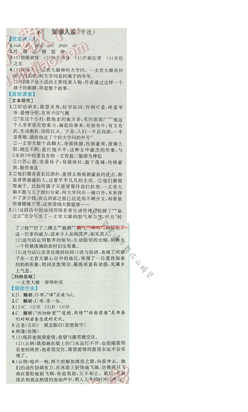 同步解析与测评九年级语文下册人教版 6.蒲柳人家（节选）