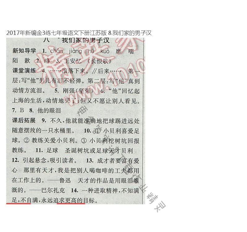 2017年新编金3练七年级语文下册江苏版 8.我们家的男子汉