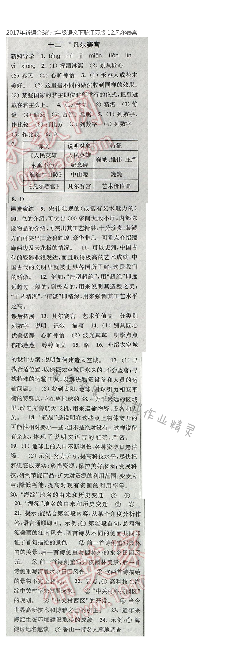 2017年新编金3练七年级语文下册江苏版 12.凡尔赛宫