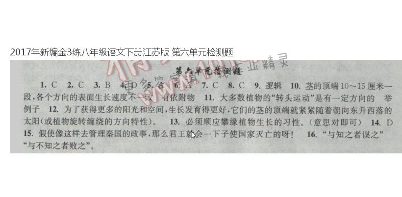 2017年新编金3练八年级语文下册江苏版 第六单元检测题