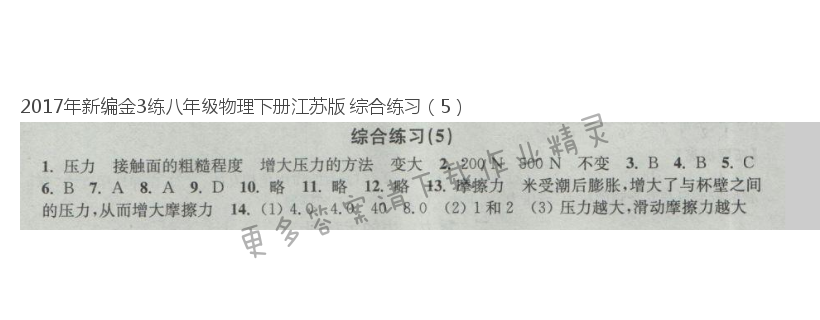 2017年新编金3练八年级物理下册江苏版 综合练习（5）