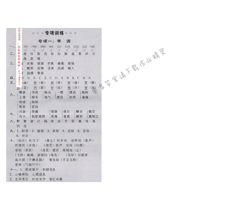 2017年综合应用创新题典中点五年级语文下册苏教版 专项训练 专项一：字词