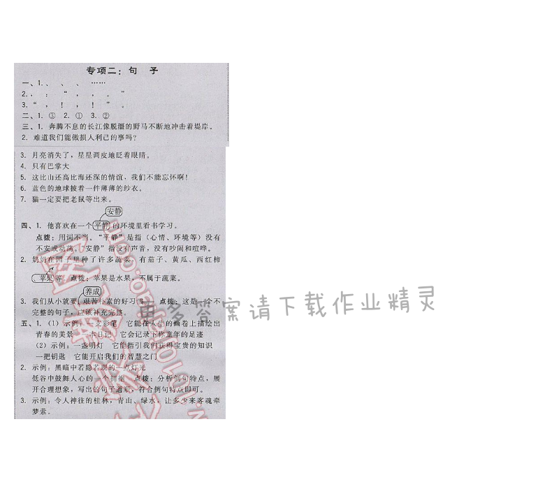 2017年综合应用创新题典中点五年级语文下册苏教版 专项训练 专项二：句子