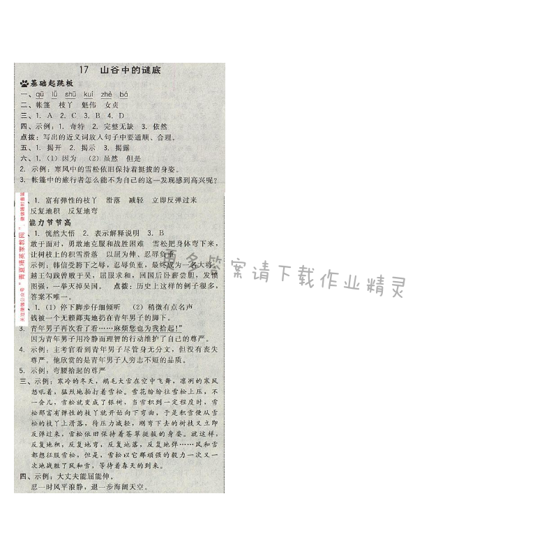 2017年综合应用创新题典中点六年级语文下册苏教版 第五单元 17.山谷中的谜底