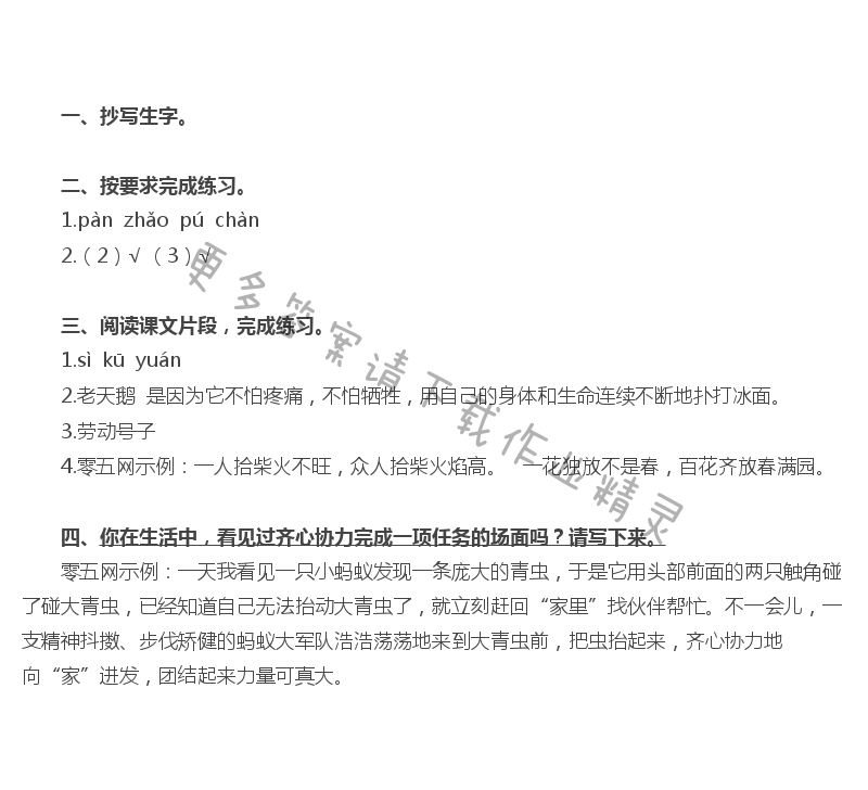 天鹅的故事补充习题答案