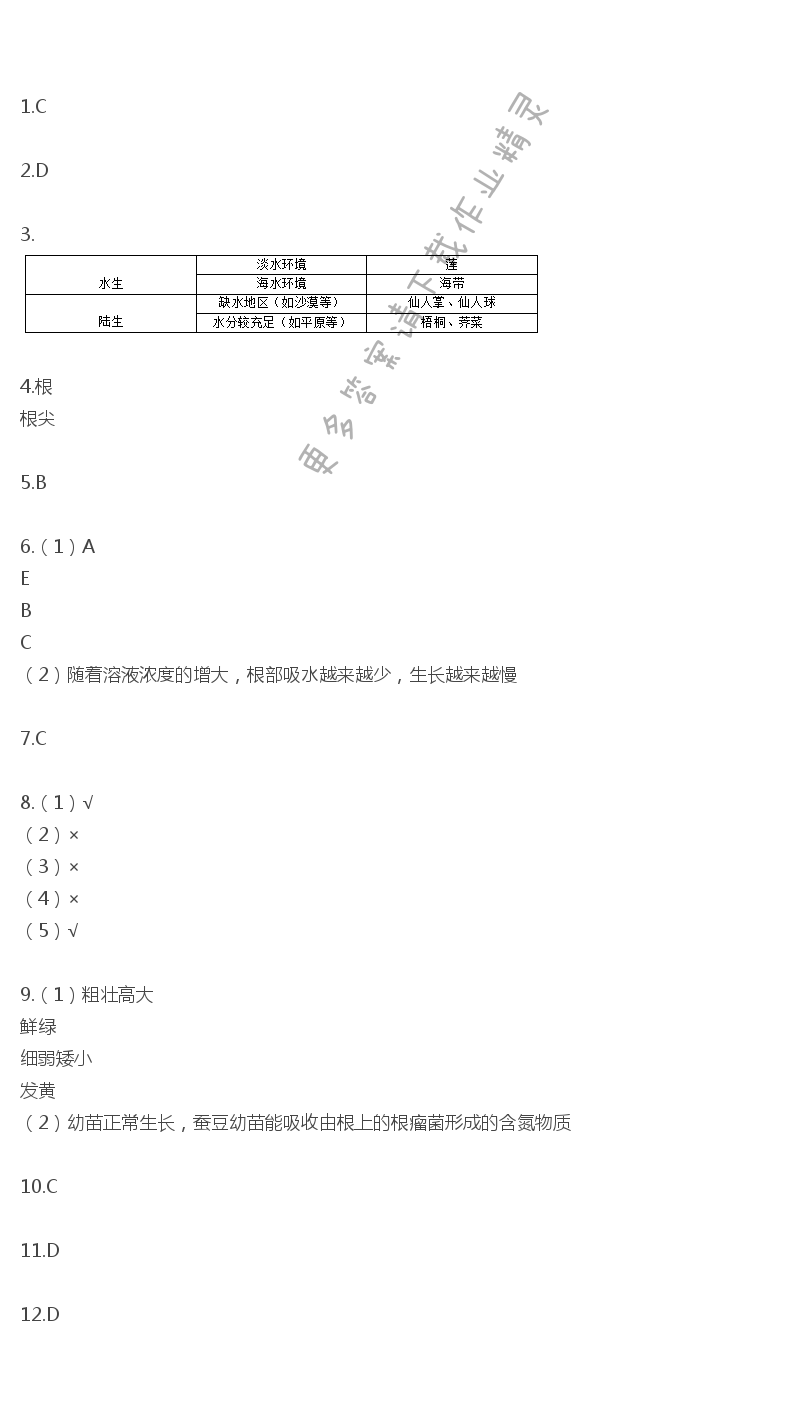 苏教版生物第五章第三节补充习题答案