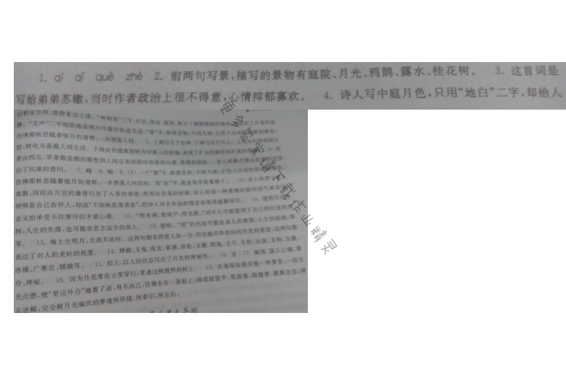 苏教版七年级语文中秋咏月诗词三首伴你学答案