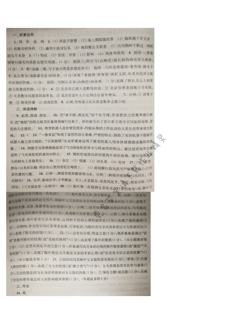 苏教版九年级语文同步练习测试卷综合测试卷（一）答案