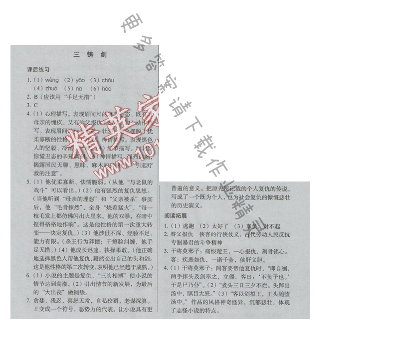 同步解析与测评九年级语文下册（人教版）三 铸剑