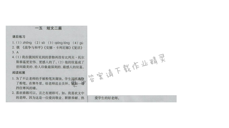 同步解析与测评九年级语文下册（人教版）十五 短文二篇
