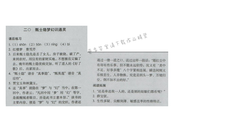 同步解析与测评九年级语文下册（人教版）二十 甄士隐梦幻识通灵