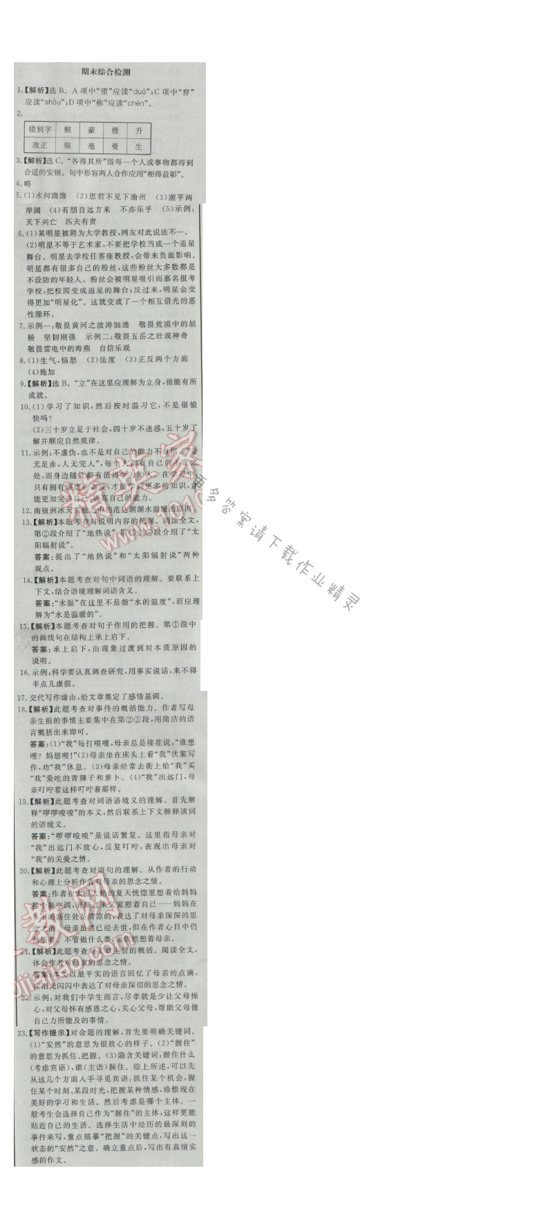 同步练习册七年级语文上册人教版 期末综合检测