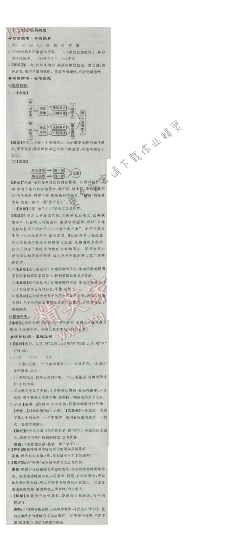 同步练习册九年级语文上册人教版 7.傅雷家书两则