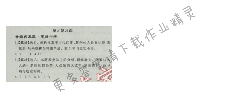 同步练习册九年级历史上册人教版 第三单元单元复习课