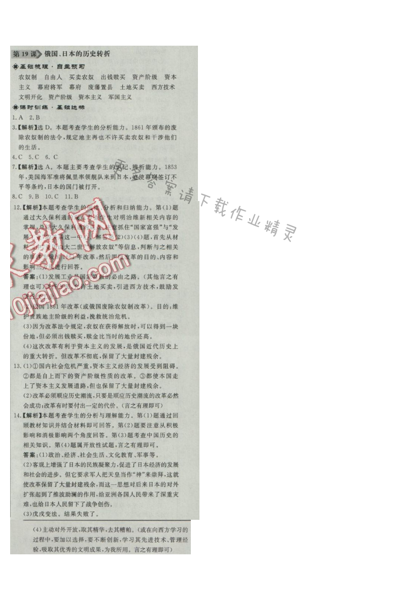 同步练习册九年级历史上册人教版 第19课 俄国、日本的历史转折
