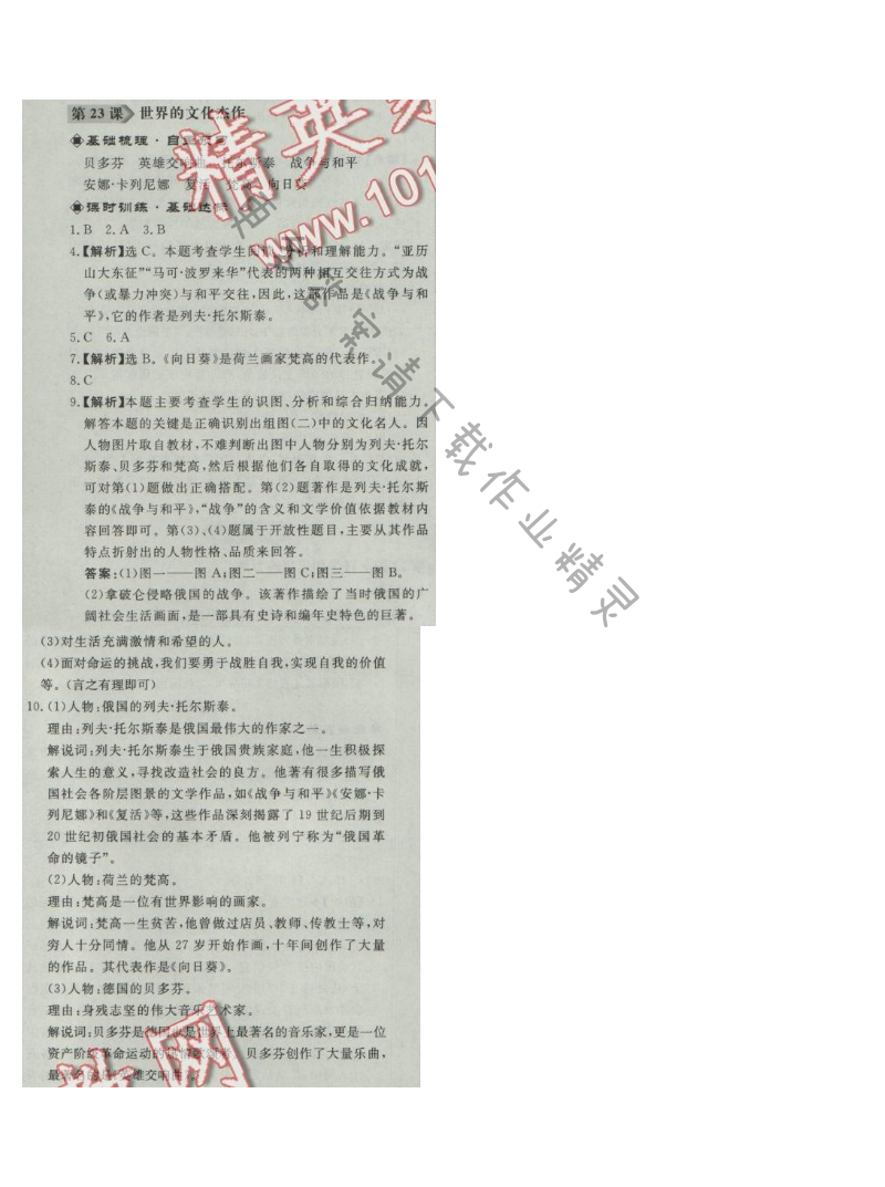 同步练习册九年级历史上册人教版 第23课 世界的文化杰作
