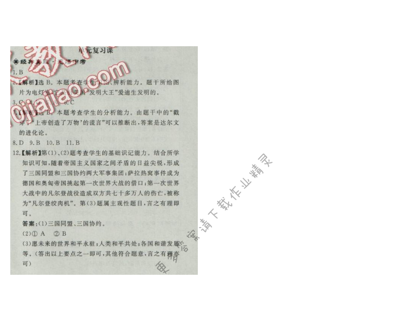 同步练习册九年级历史上册人教版 第八单元单元复习课
