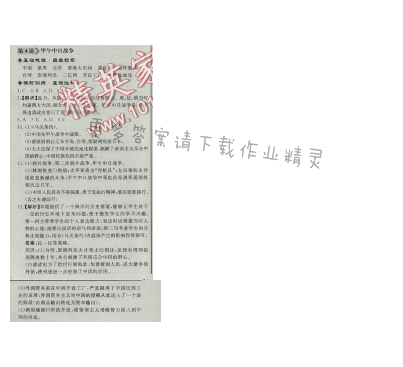 同步练习册八年级历史上册人教版 第4课 甲午中日战争