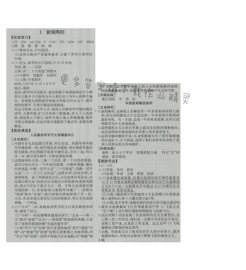 金学典同步解析与测评八年级语文上册（人教版）1.新闻两则