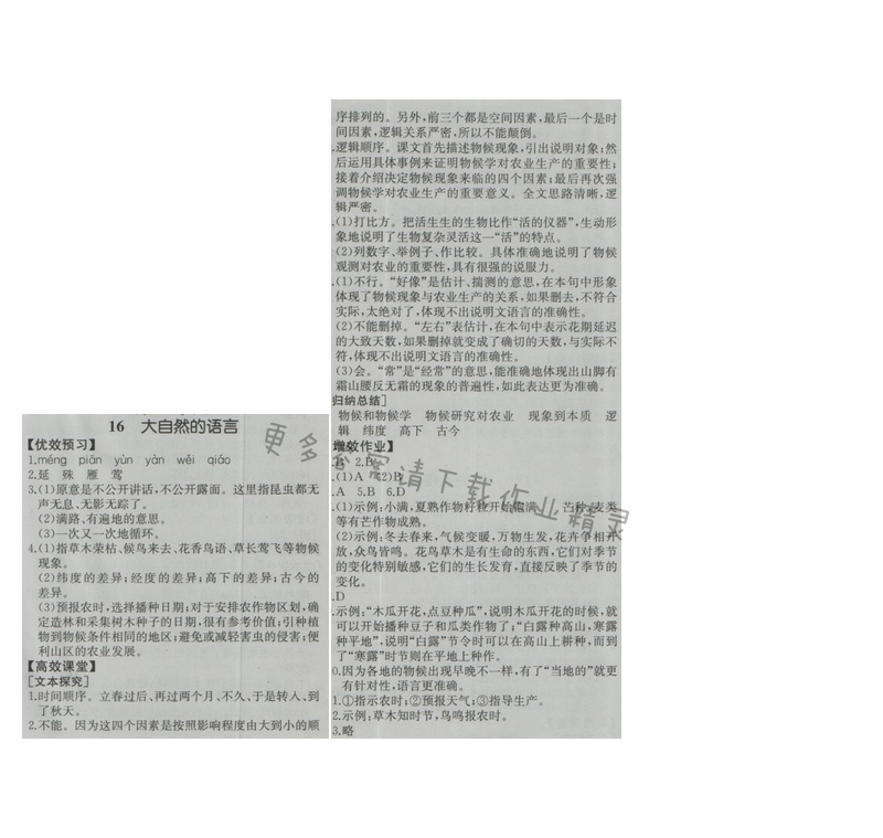 金学典同步解析与测评八年级语文上册（人教版）16.大自然的语言