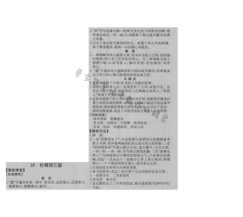 金学典同步解析与测评八年级语文上册（人教版）25.杜甫诗三首