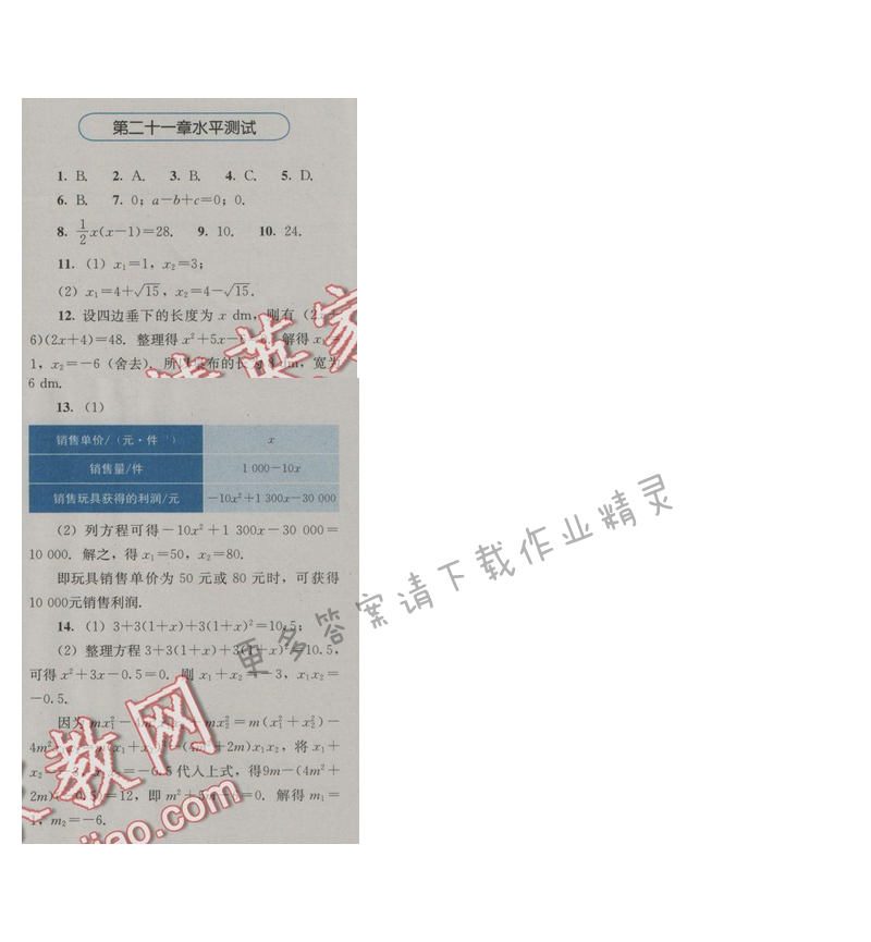 金学典同步解析与测评九年级数学上册（人教版）第二十一章水平测试