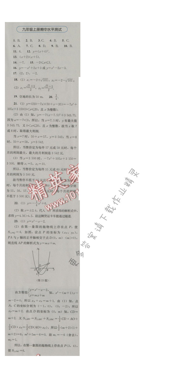 金学典同步解析与测评九年级数学上册（人教版）期中水平测试