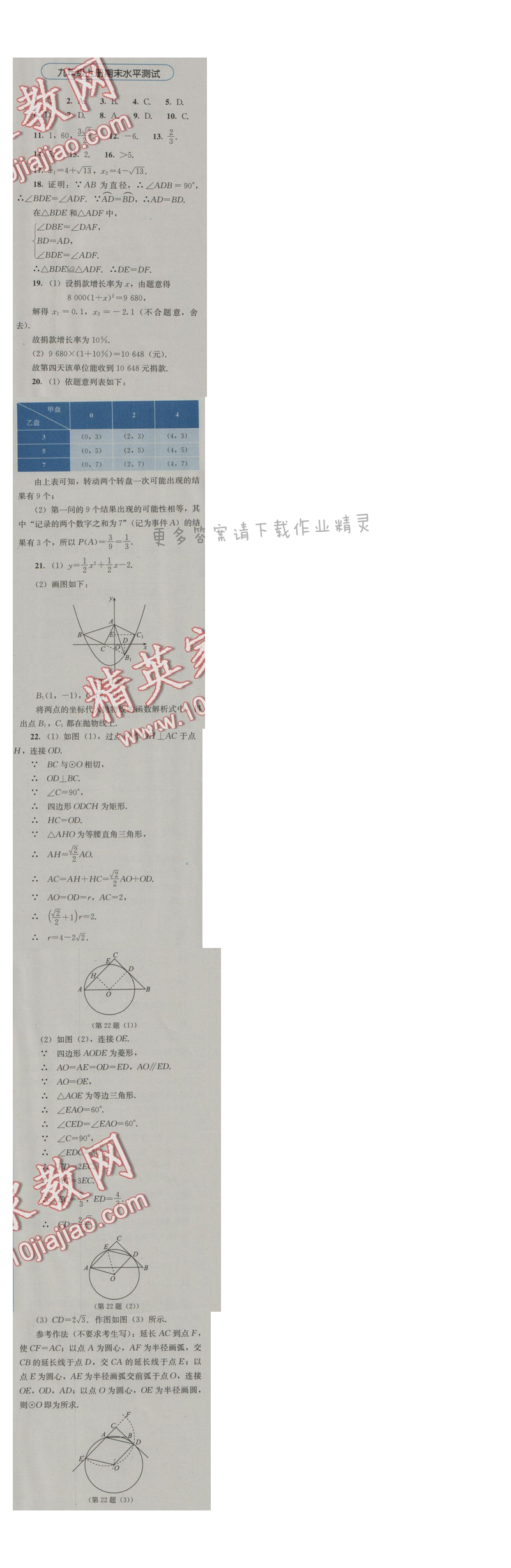 金学典同步解析与测评九年级数学上册（人教版）期末水平测试