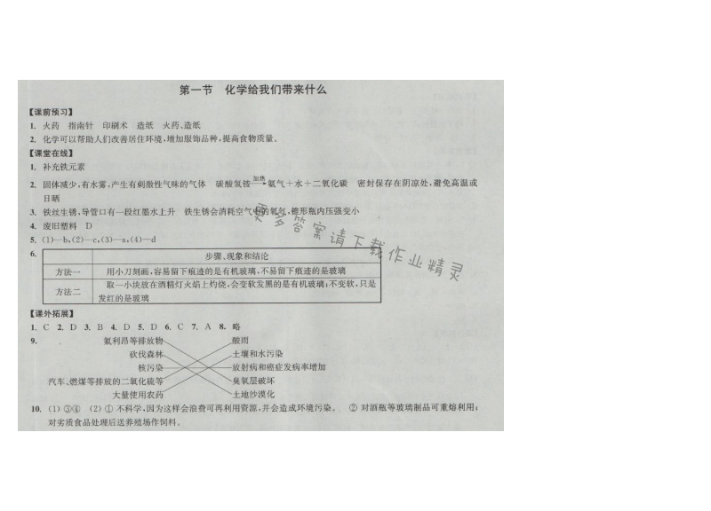 同步练习九年级化学上册沪教版 第一节 化学给我们带来什么
