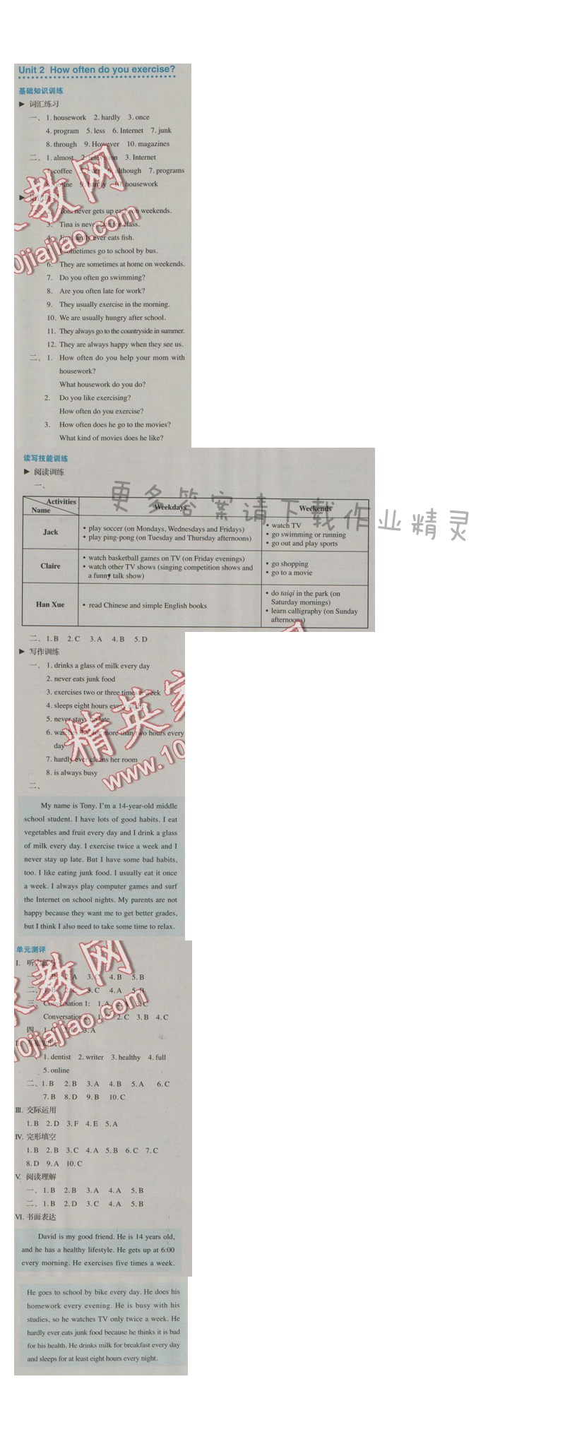 金学典同步解析与测评八年级英语上册（人教版）Unit 2