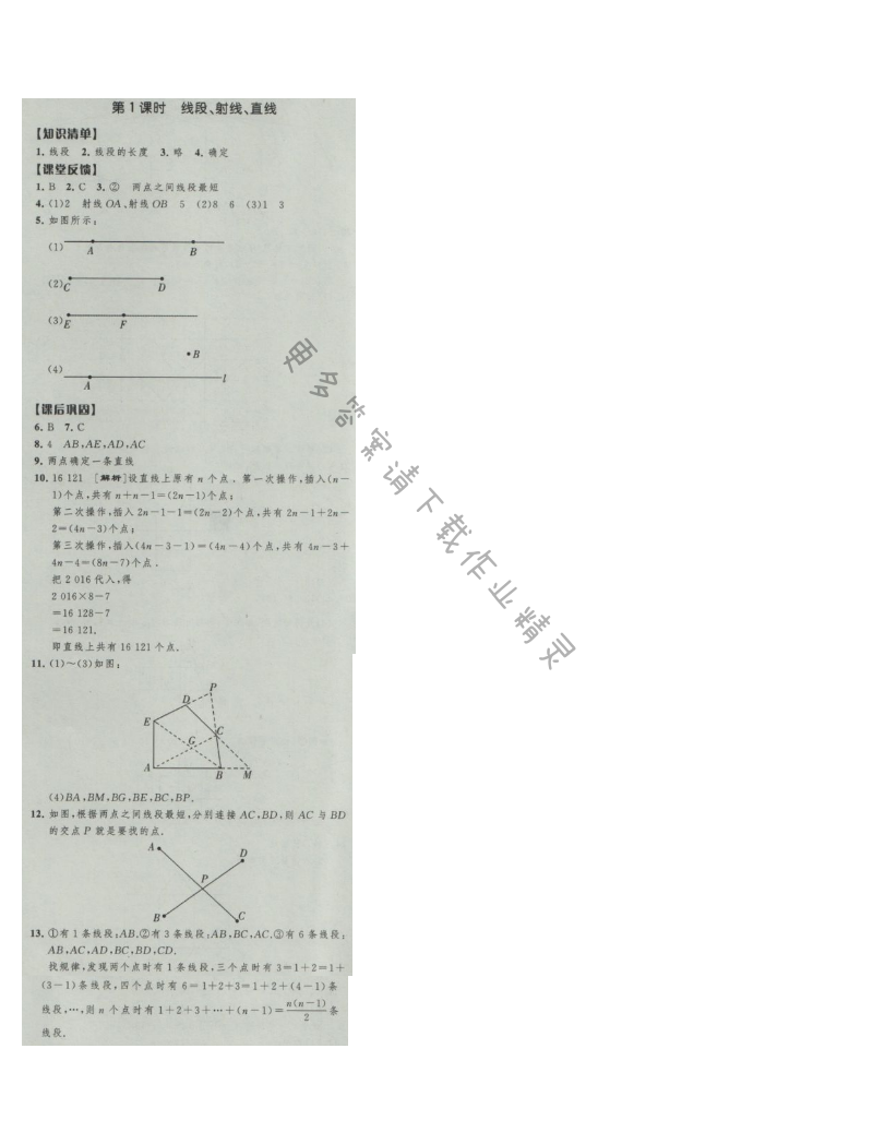 经纶学典新课时作业七年级数学上册江苏版 第1课时 线段、射线、直线