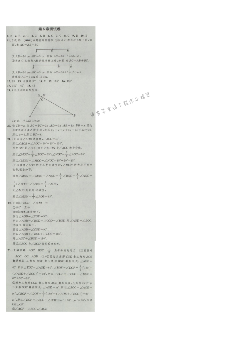经纶学典新课时作业七年级数学上册江苏版 第6章测试卷