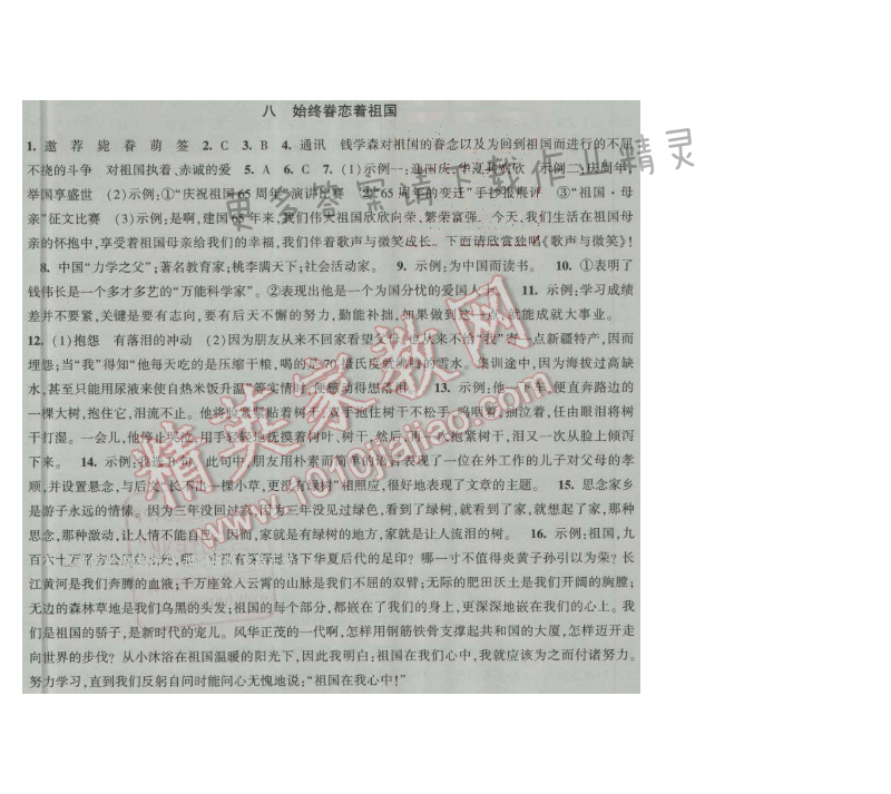 经纶学典新课时作业八年级语文上册江苏版 八 始终眷恋着祖国