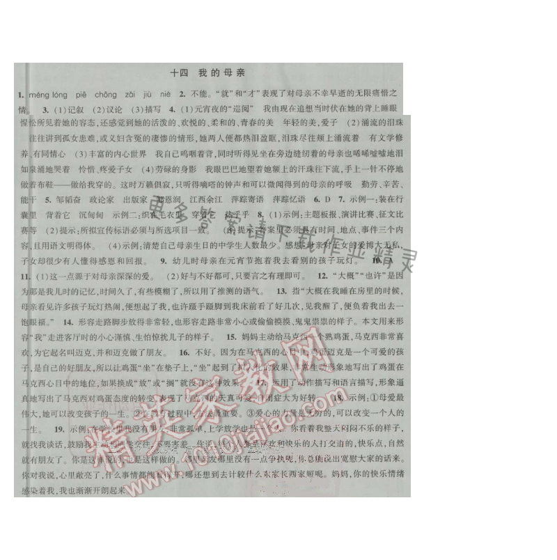 经纶学典新课时作业八年级语文上册江苏版 十四 我的母亲