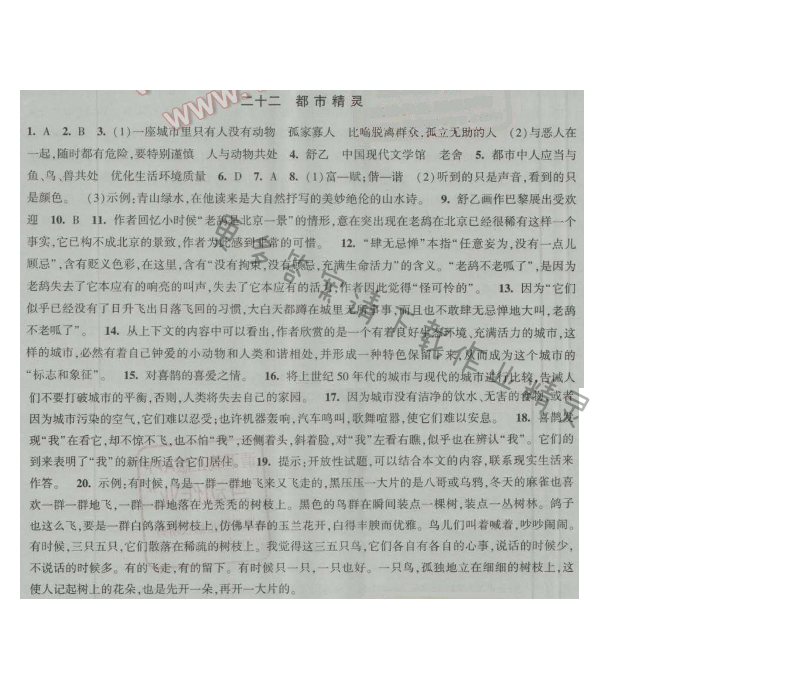 经纶学典新课时作业八年级语文上册江苏版 二十二 都市精灵