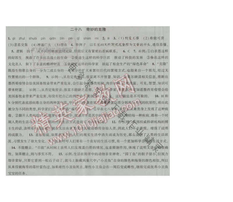 经纶学典新课时作业八年级语文上册江苏版 二十八 奇妙的克隆