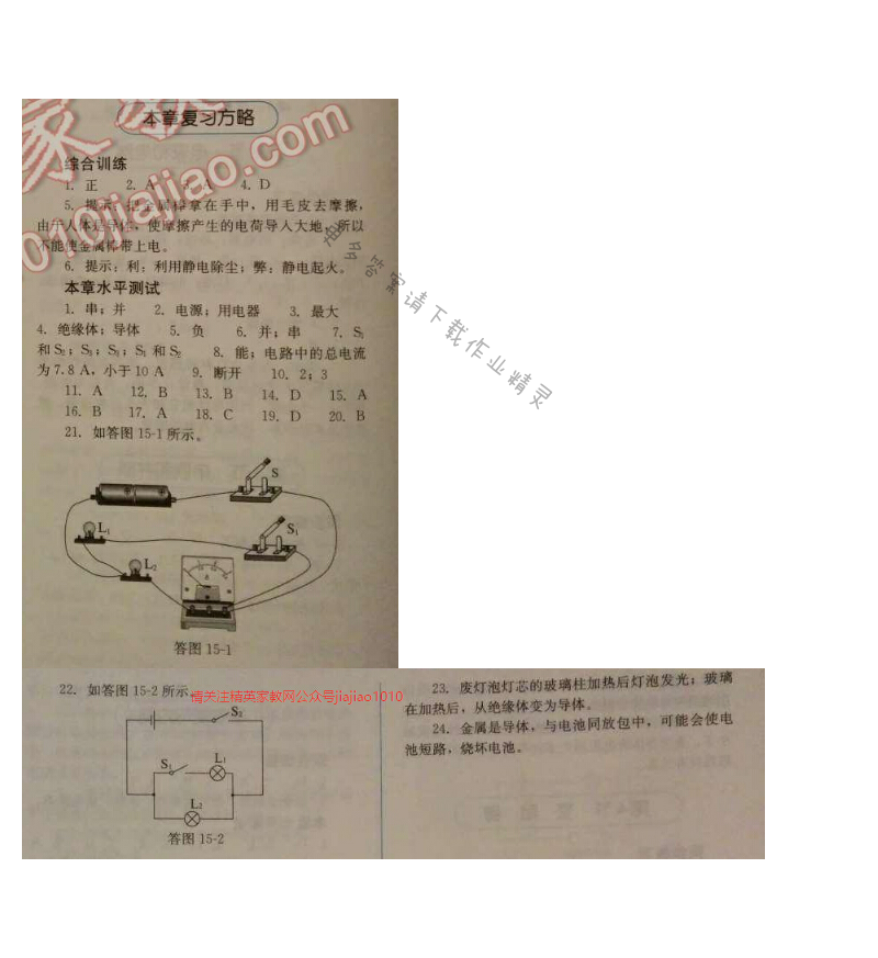 金学典同步解析与测评九年级物理全一册（人教版）第十五章复习方略