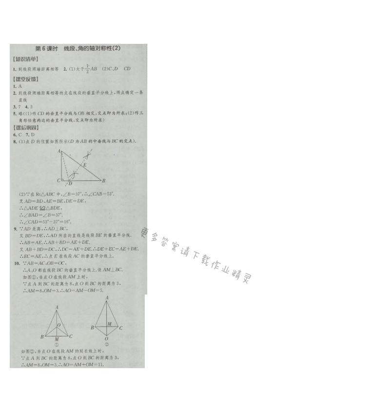 经纶学典新课时作业八年级数学上册江苏版 第6课时 线段、角的轴对称性(2)
