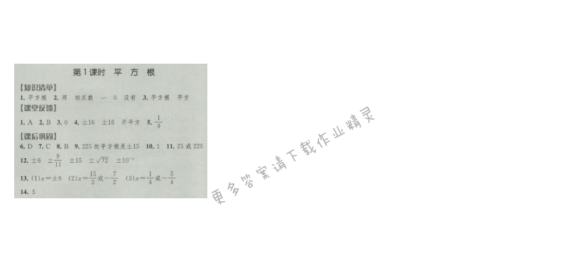 经纶学典新课时作业八年级数学上册江苏版 第1课时 平方根