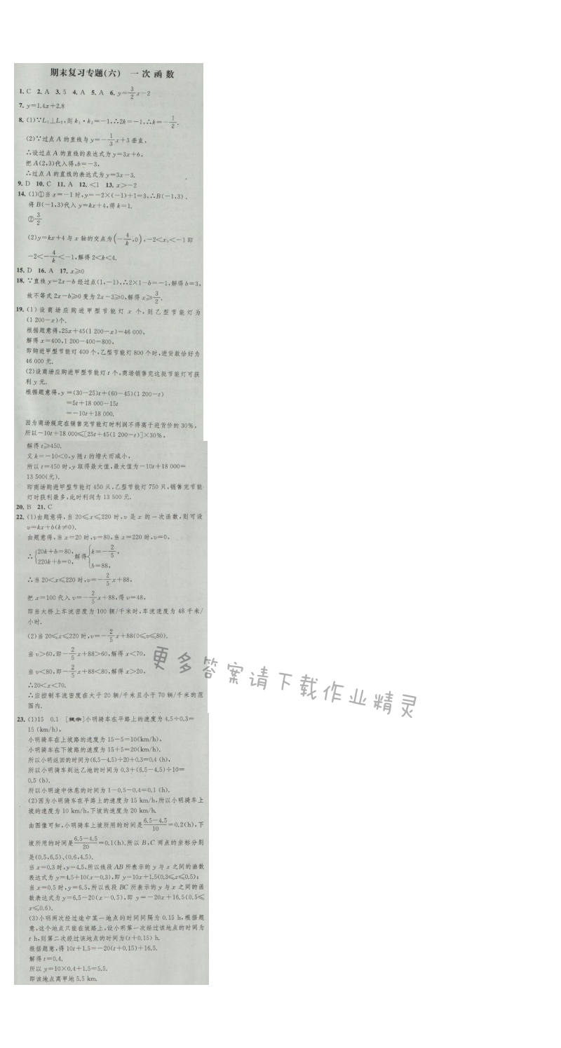 经纶学典新课时作业八年级数学上册江苏版 期末复习专题(六) 一次函数