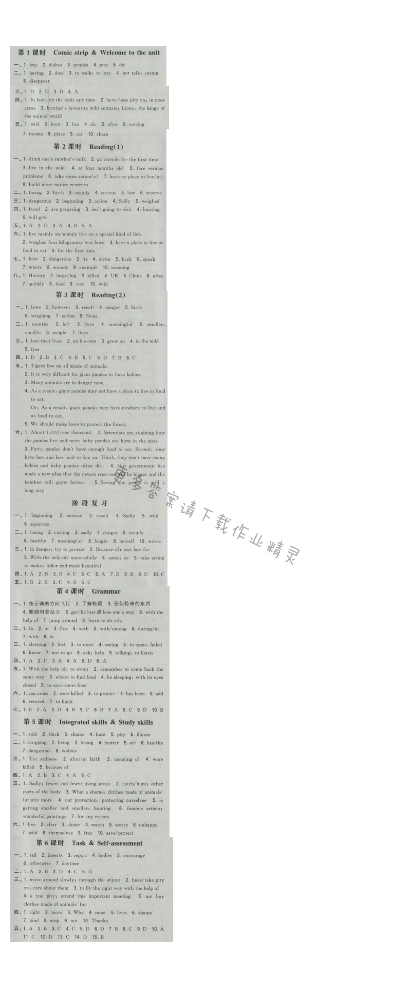 经纶学典新课时作业八年级英语上册江苏版 Unit5 Wild animals