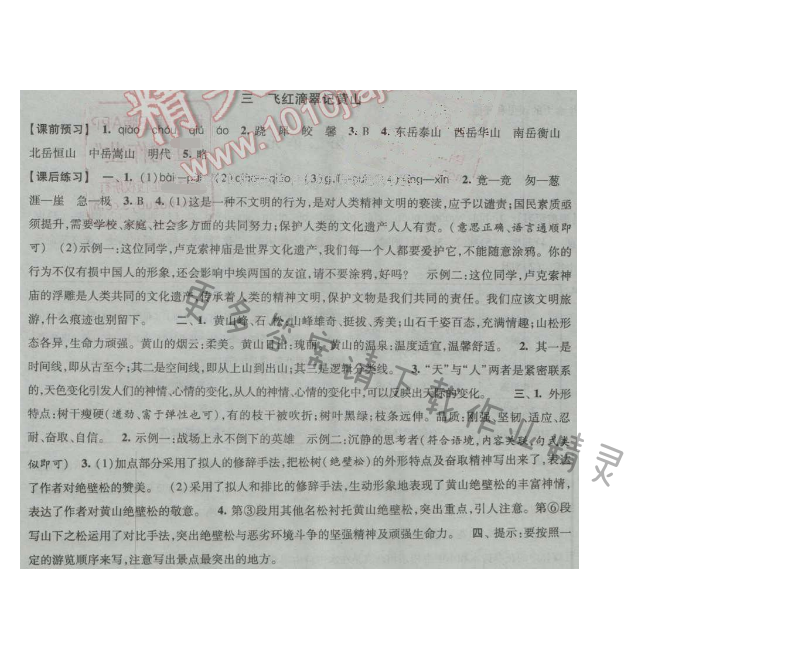 经纶学典新课时作业九年级语文上册江苏版 三 飞红滴翠记黄山
