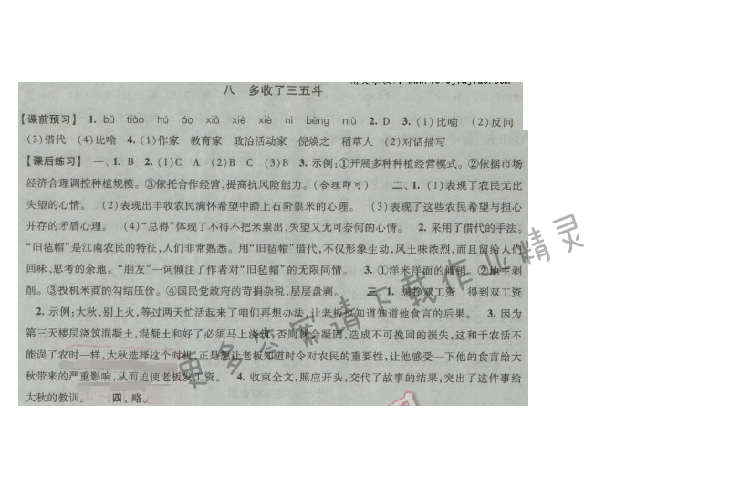 经纶学典新课时作业九年级语文上册江苏版 八 多收了三五斗