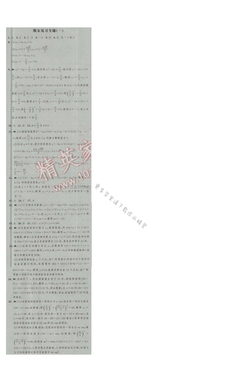 经纶学典新课时作业九年级数学上册江苏版 期末复习专题(一)