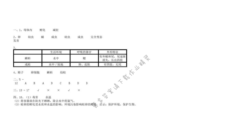 苏科版八年级上册生物学补充习题 第20章第二节